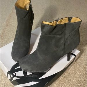 Nine West high heel grey suede booties.